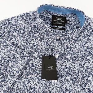 NEW WRK Men's Performance Dress Shirt XXL Slim Fit 4-Way Stretch Navy Floral